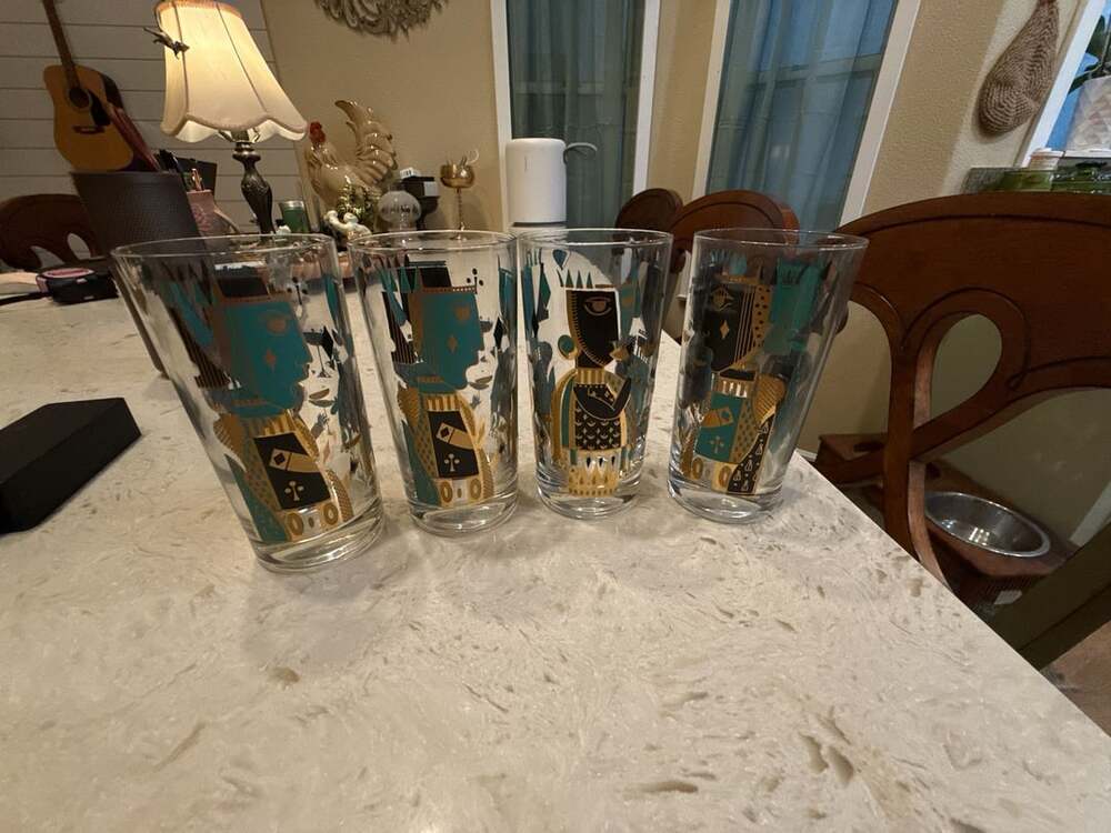 Georges Briard It's In The Cards Mid Century Cocktail Glasses
